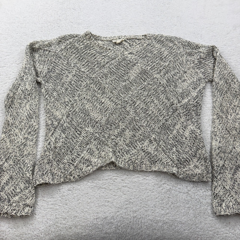 Eileen Fisher Knit Sweater Women's Small Cream Black Long Sleeve‎ Organic Cotton